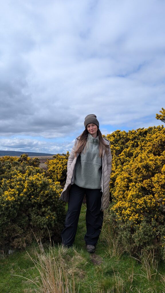 Claire Mac wearing hiking clothes in North Yorkshire.