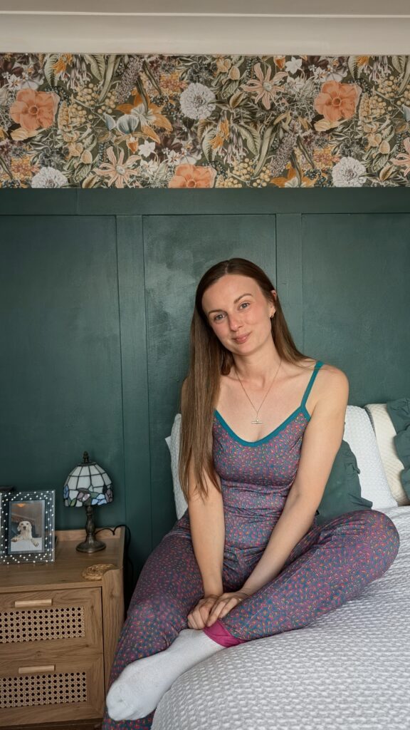 Claire Mac wearing British Boxers pyjamas.