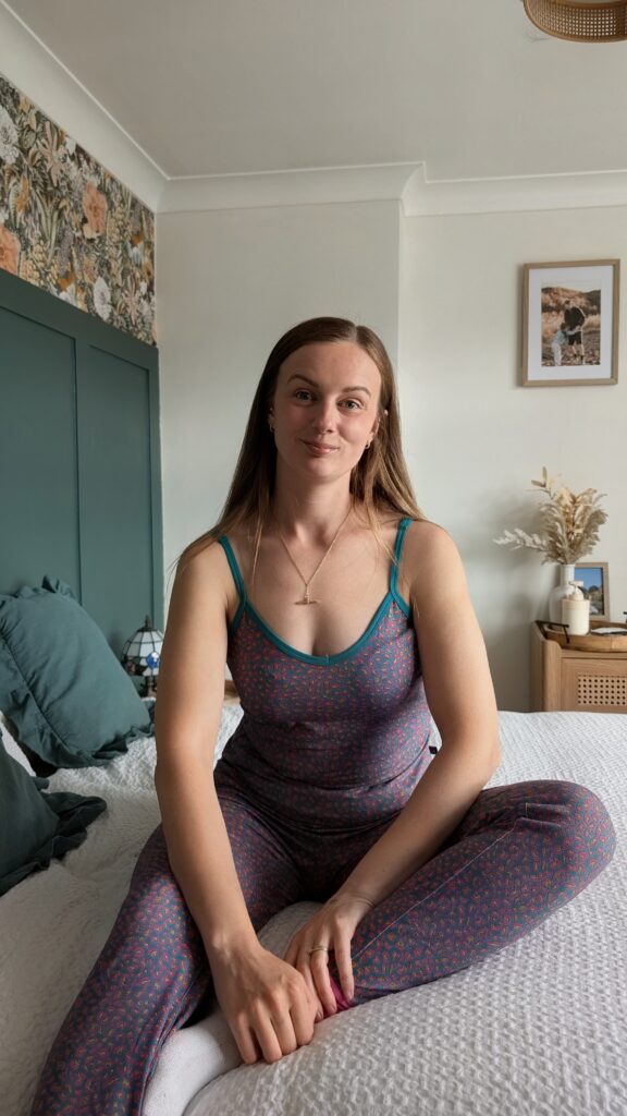 Claire Mac wearing British Boxers pyjamas.