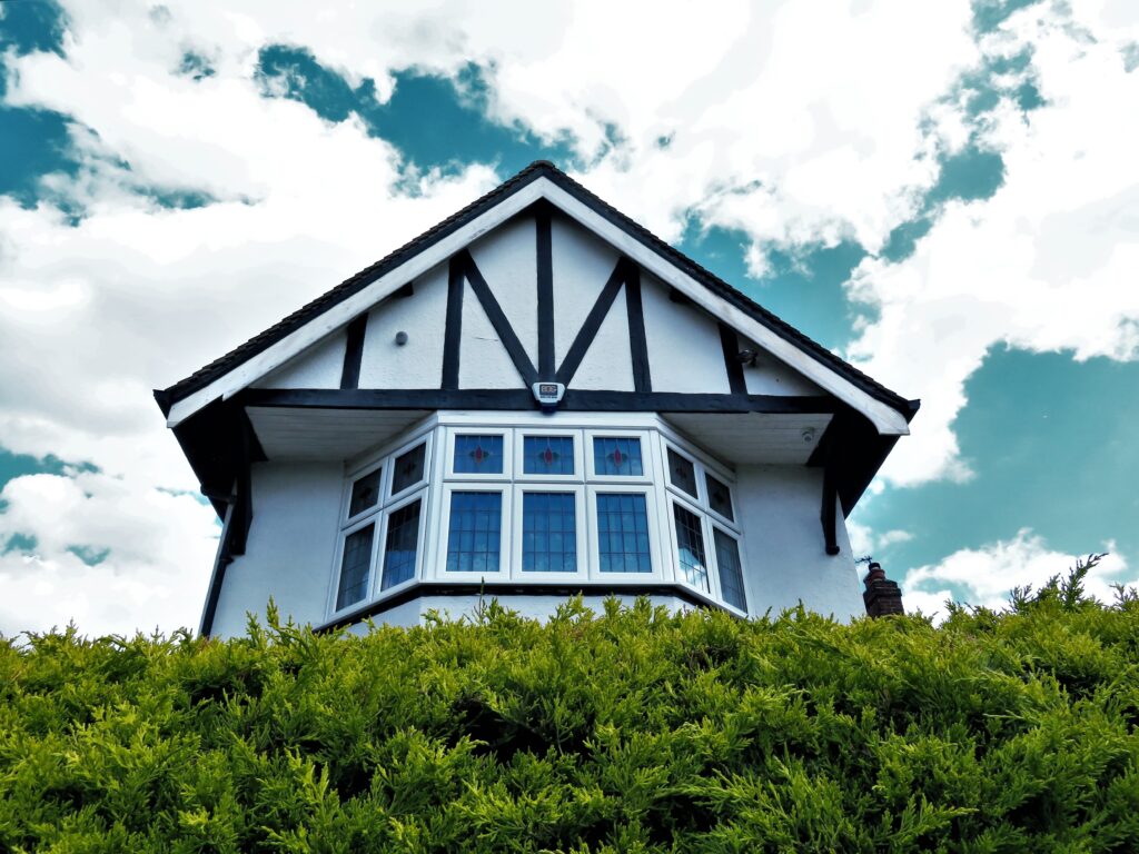 Tudor style home's exterior.